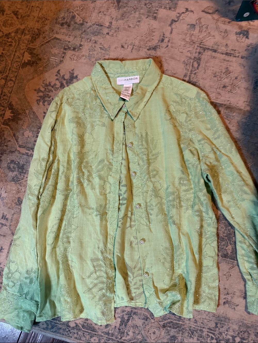 Sag Harbor Lime Green Embroidered Lightweight Shirt Jacket
